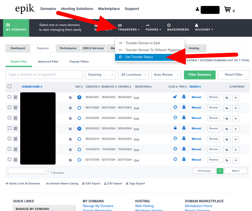 Epik Get Transfer Status Page