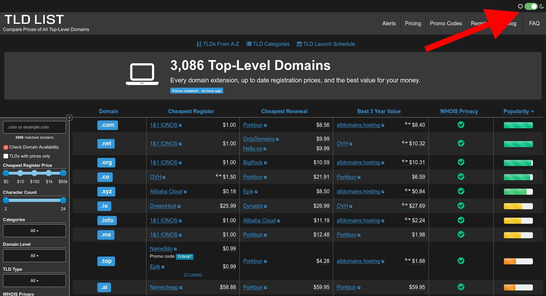 tld-list.com dark theme